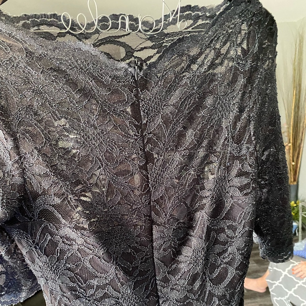 David’s Bridal floor length, sparkling, 3/4 sleeved dress, built in bra.